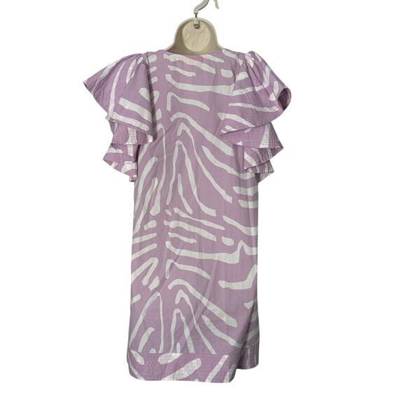 Oliphant Zebra Lilac Flirty V Neck Ruffle Sleeve Mini Dress Size S - Picture 5 of 15